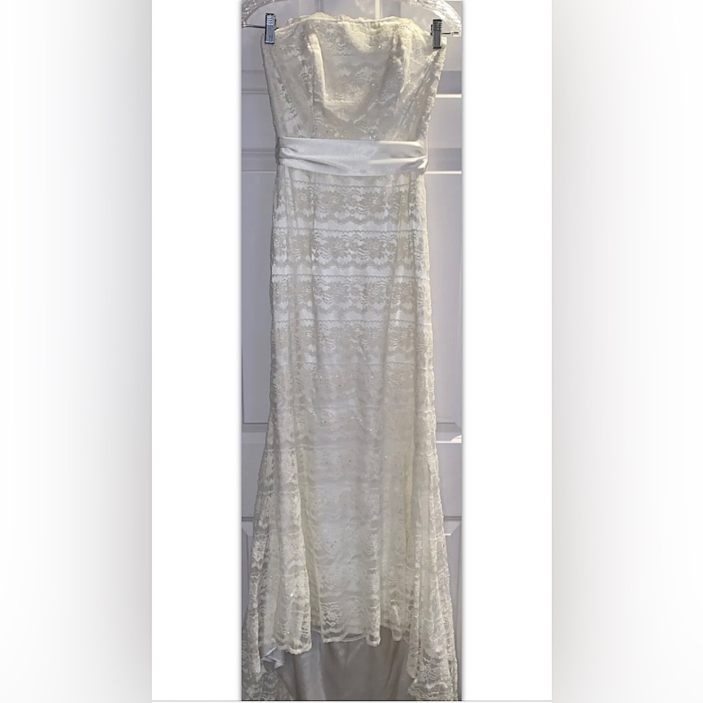 David's Bridal Galina Bohemian Strapless Wedding Dress Size 4 Ivory Style VW9340